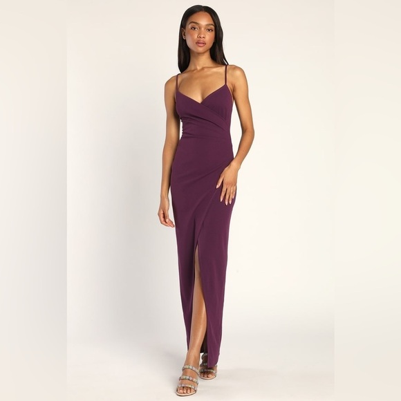 NWT - Lulu’s Sweetest Admirer Purple Ruched Surplice Maxi Dress - size Large - Picture 1 of 8
